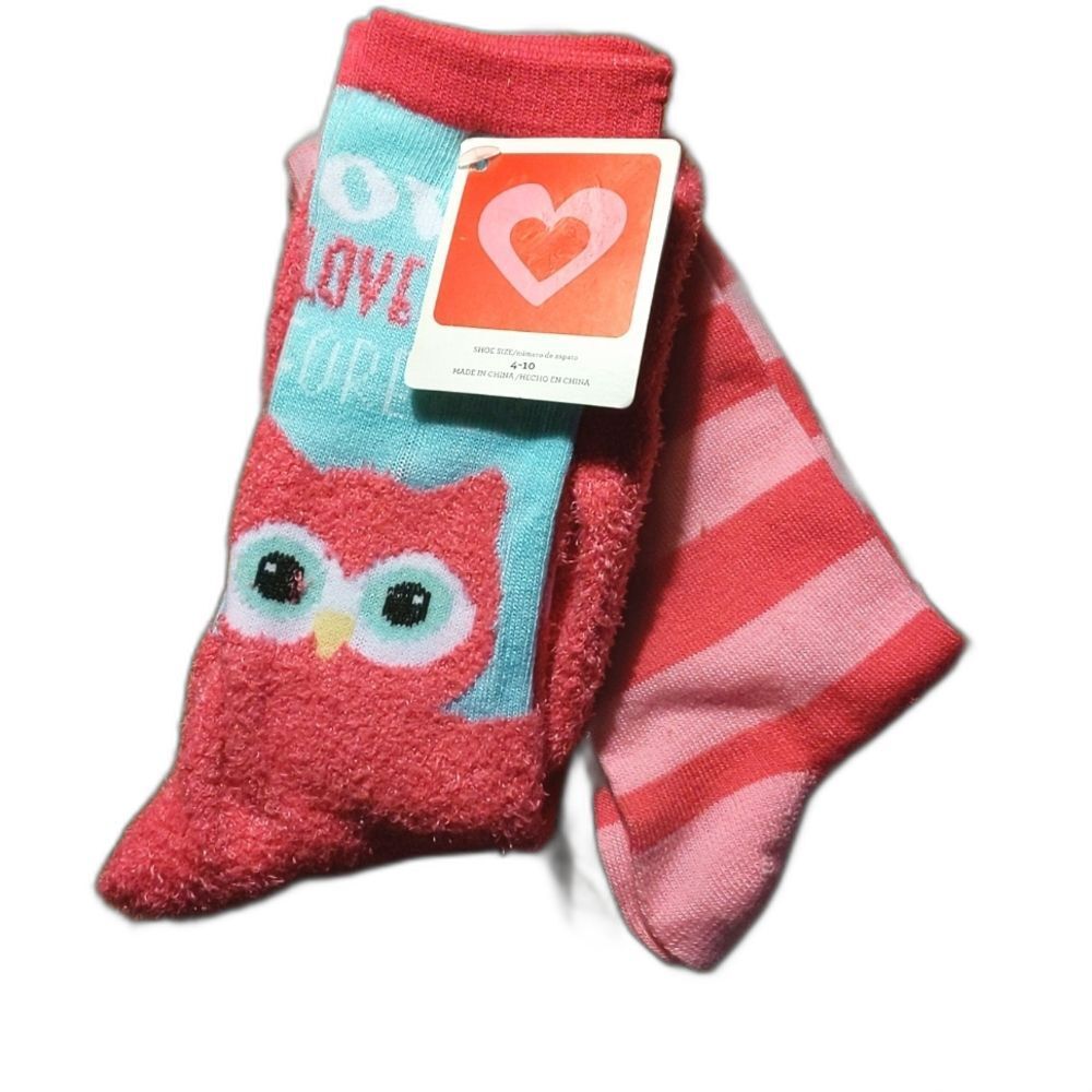 Valentine's Pink Owl Love You Forever 2 Pack Crew Socks Women's 4-10 NWT